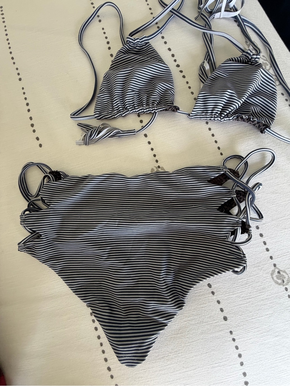 Acacia Swimwear blue and white striped Bikini Bottom and top both M - Picture 2 of 4